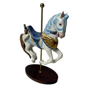 Vintage Franklin Mint Carousel Animal - Horse Blue Floral 6.5”